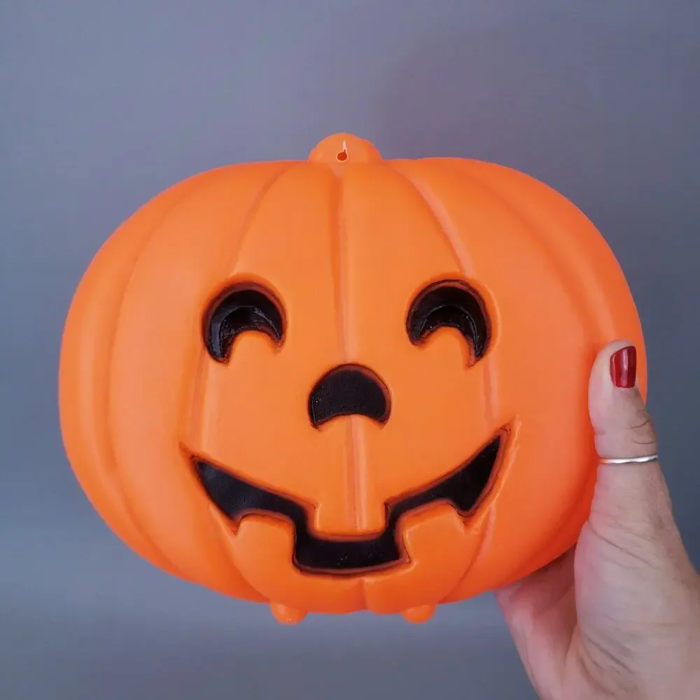 VTG Halloween Jack-O-Lantern Flat Face Pumpkin Blow Mold Window Light  USA